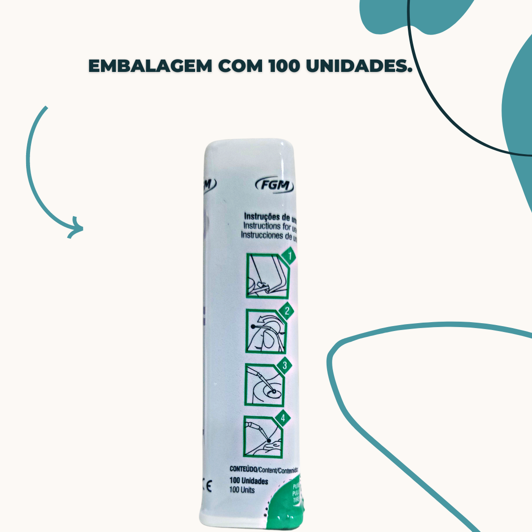 Aplicador Descartável Cavibrush - FGM Embalagem com 100 Unidades verde.