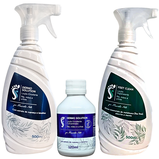 KIT LOÇÃO 500 ML , EMOLIENTE 500 ML E EMOLIENTE CONCENTRADO (RENDE 3 LITROS)