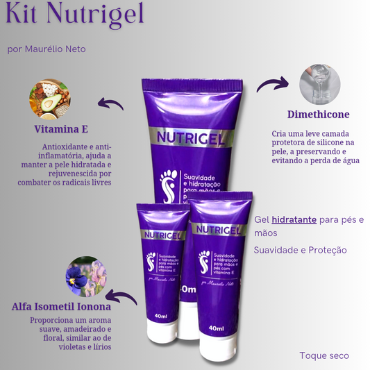 KIT Nutrigel - (3) Unidades Gel Hidratante para Mãos e Pés - Podólogo Maurélio Neto