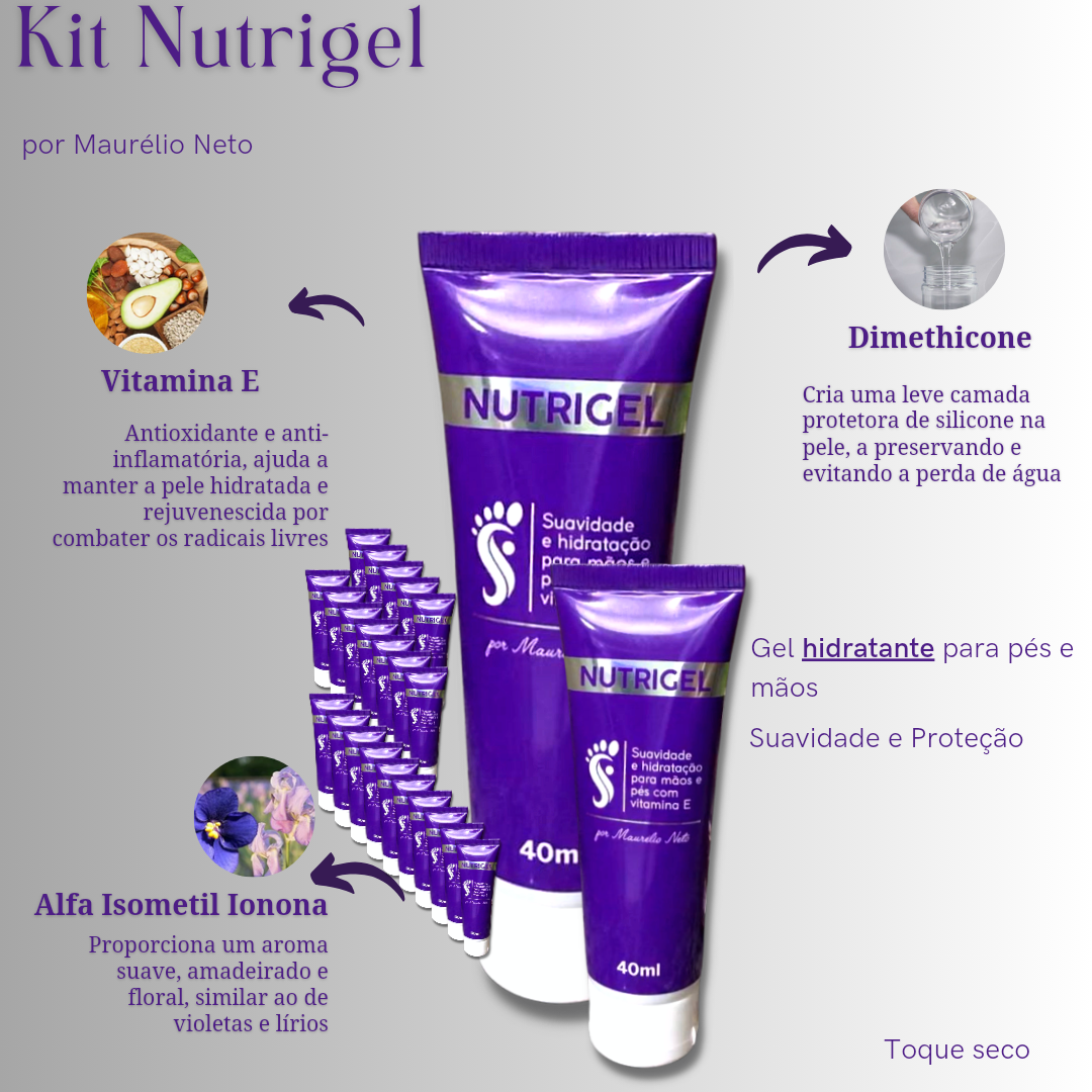KIT Nutrigel - (30) Unidades Gel Hidratante para Mãos e Pés - Podólogo Maurélio Neto ( SUPER OFERTA )