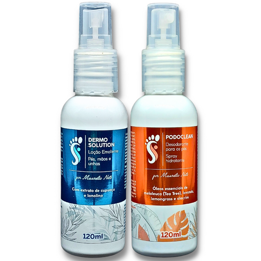 KIT DERMO SOLUTION (EMOLIENTE) PODOCLEAN (DESODORANTE PARA OS PÉS E CALÇADOS) 120 ML