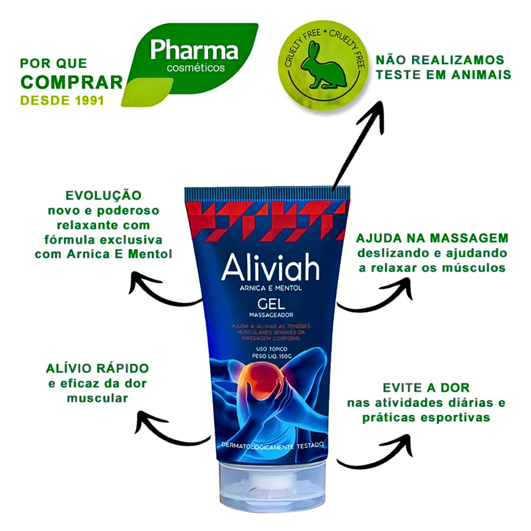 ALIVIAH GEL MASSAGEADOR PARA DOR MUSCULAR ARNICA E MENTOL 150 G PHARMA