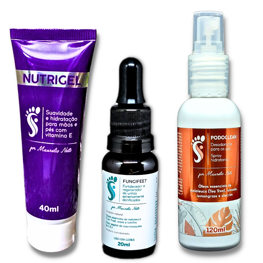 KIT DE HIDRATAÇÃO PARA OS PÉS E MÃOS (FUNGIFEET) (PODO CLEAN) (NUTRIGEL)