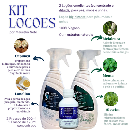 KIT LOÇÃO 500 ML , EMOLIENTE 500 ML E EMOLIENTE CONCENTRADO (RENDE 3 LITROS)