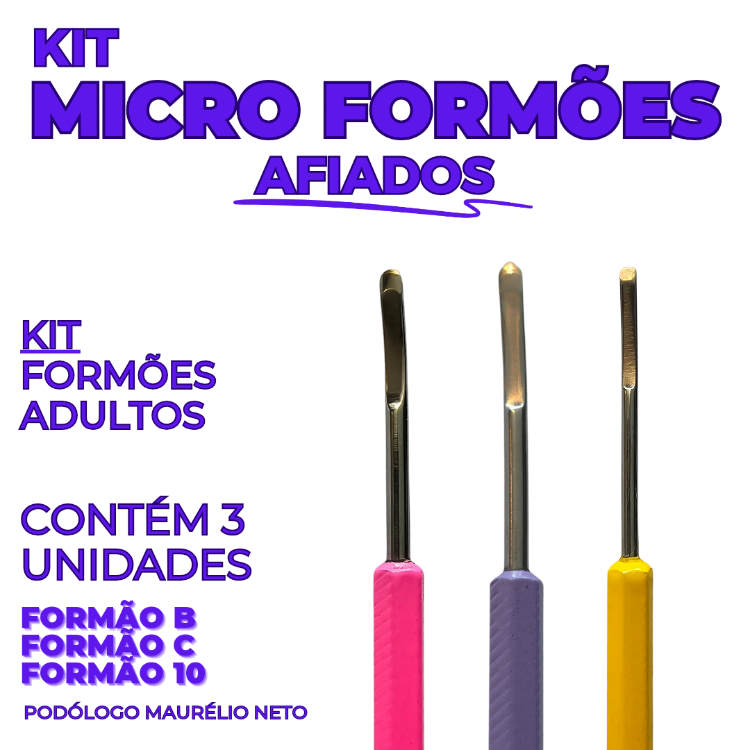 Kit Formões Adultos - 3 Instrumentos - Afiados (KPR) Amarelo ouro, Lilás, Rosa pink